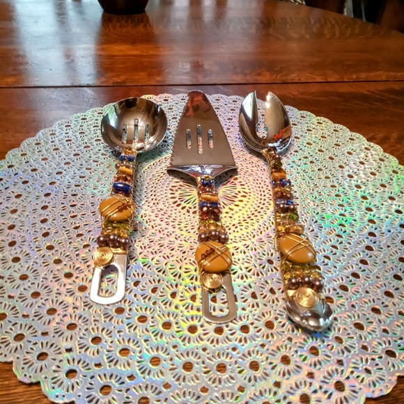 Beaded Wire wrapped Stainless Steel Serving Utensils - Picture 8 of 9